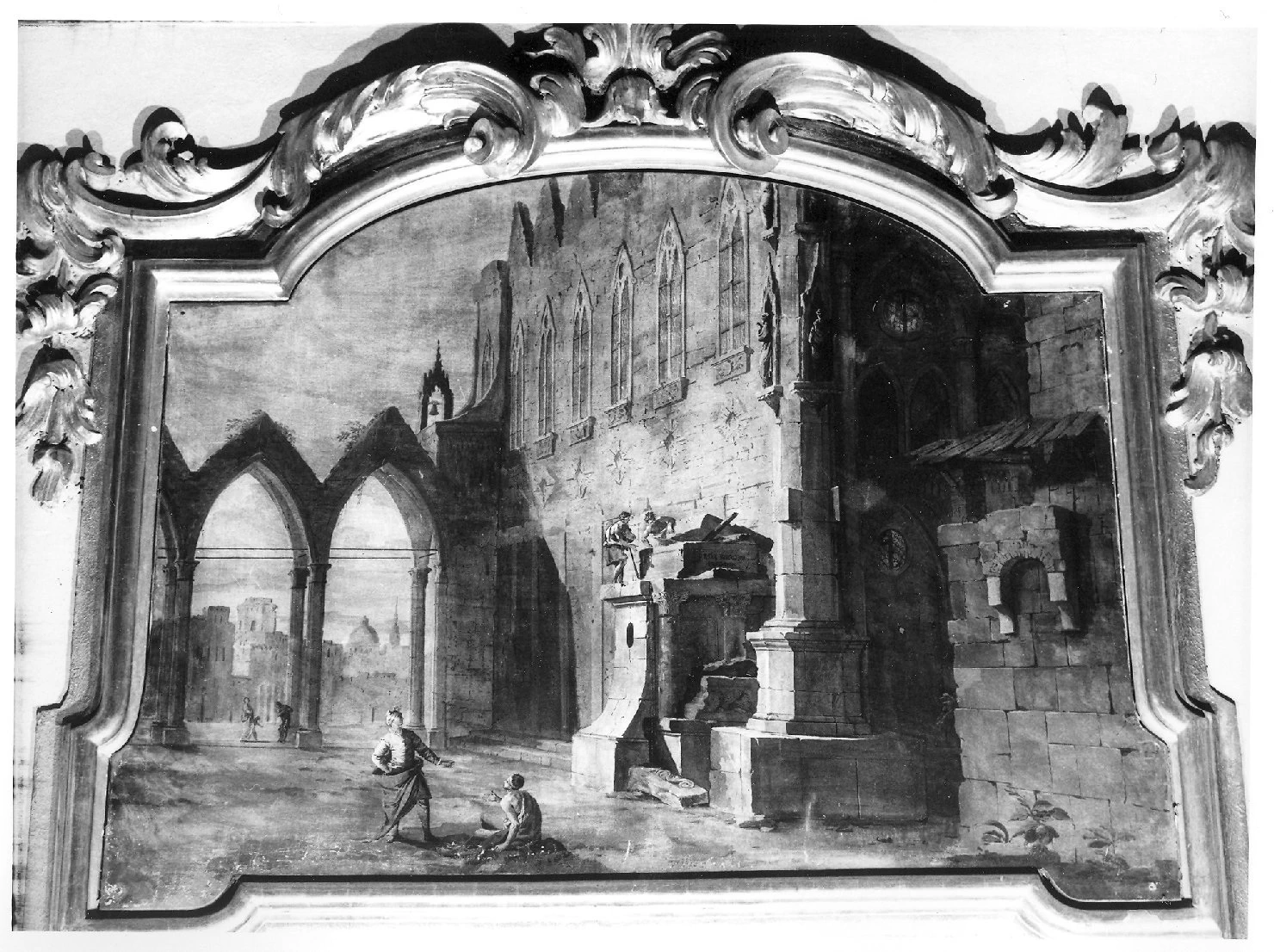 Fiancata di chiesa gotica con figure - Palazzo Caprara Montpensier, Bologna